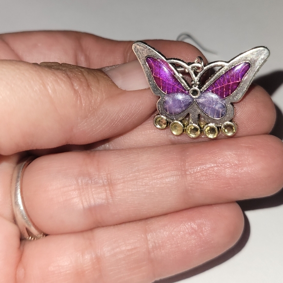 Butterfly Earrings with Rhinestones - Picture 3 of 5